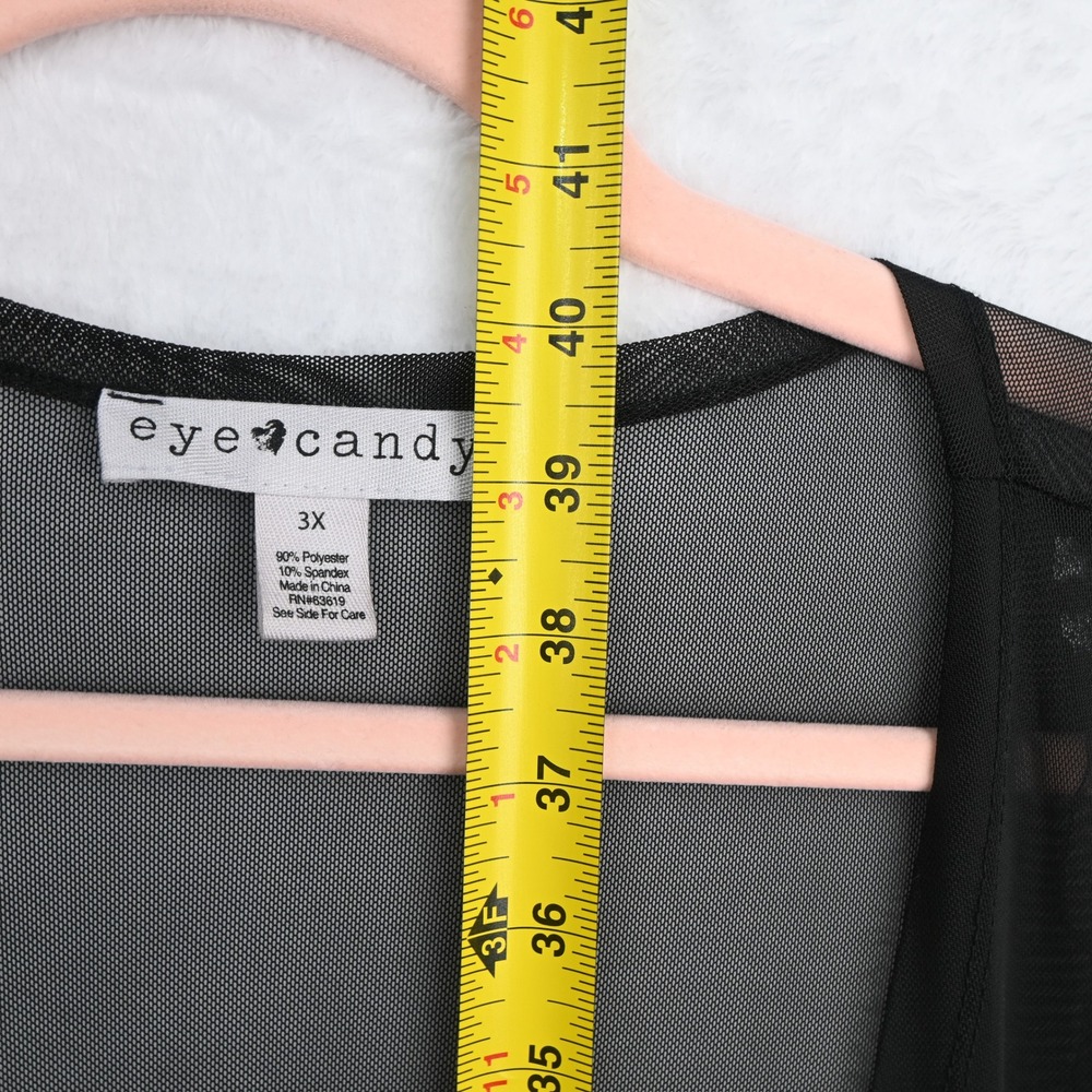 Eye Candy Mesh Cardigan Women 3X Black Sheer Open Front Long Sleeve - Picture 4 of 5